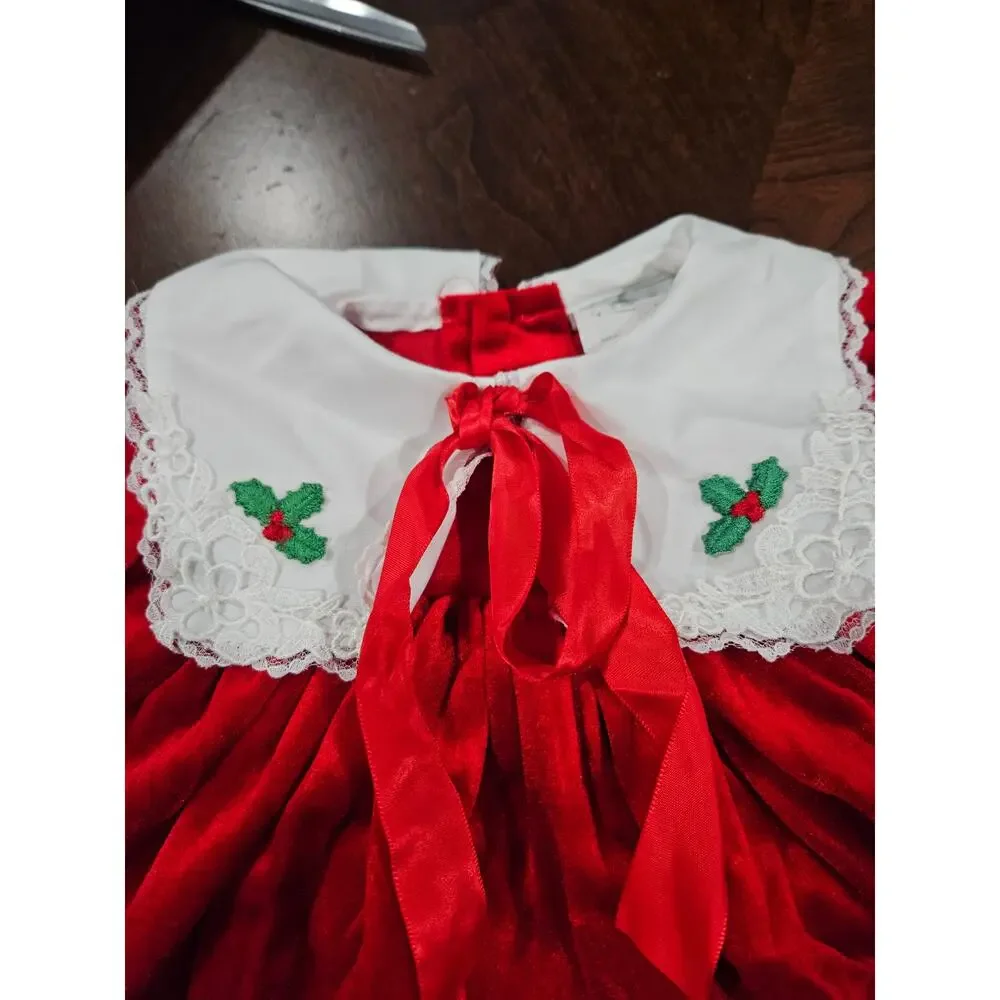 Vintage Girls Red Christmas Dress Lot Holiday Velvet Embroidered Size 2T